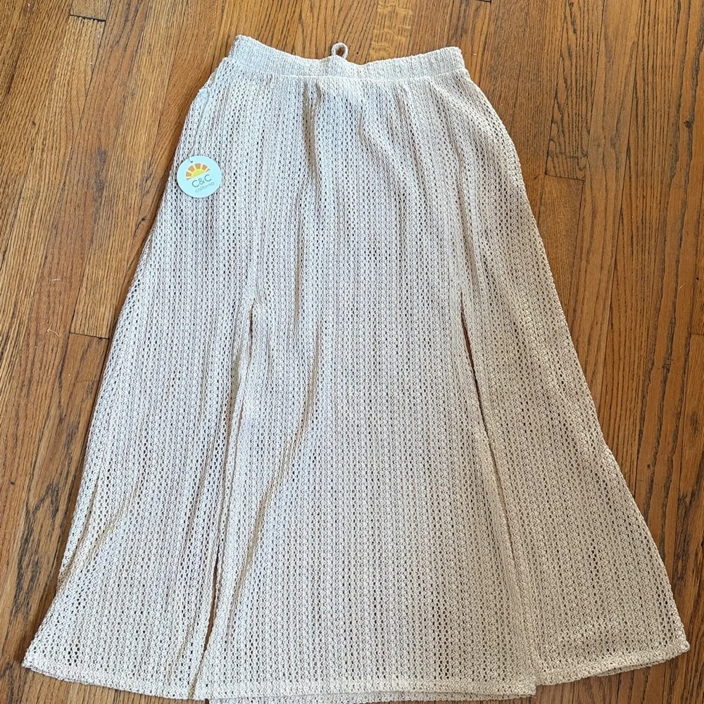 C&C California Crochet Knit Swim Cover-Up Maxi Skirt Womens Medium Beige Beach